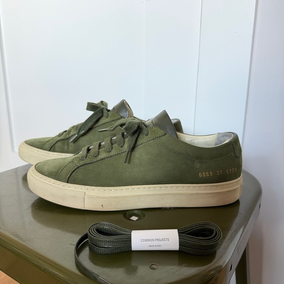 Common Projects Shoes - Common Projects Women’s Olive Green Nubuck Achilles Low